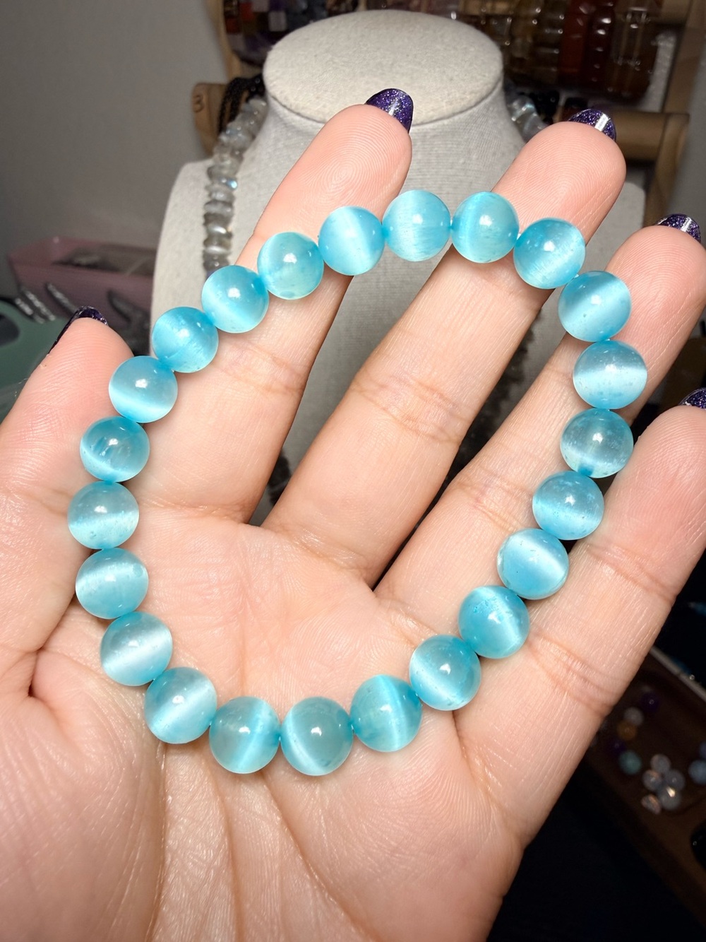 Blue Selenite Bracelet 8mm Stretch Gemstone Bracelet